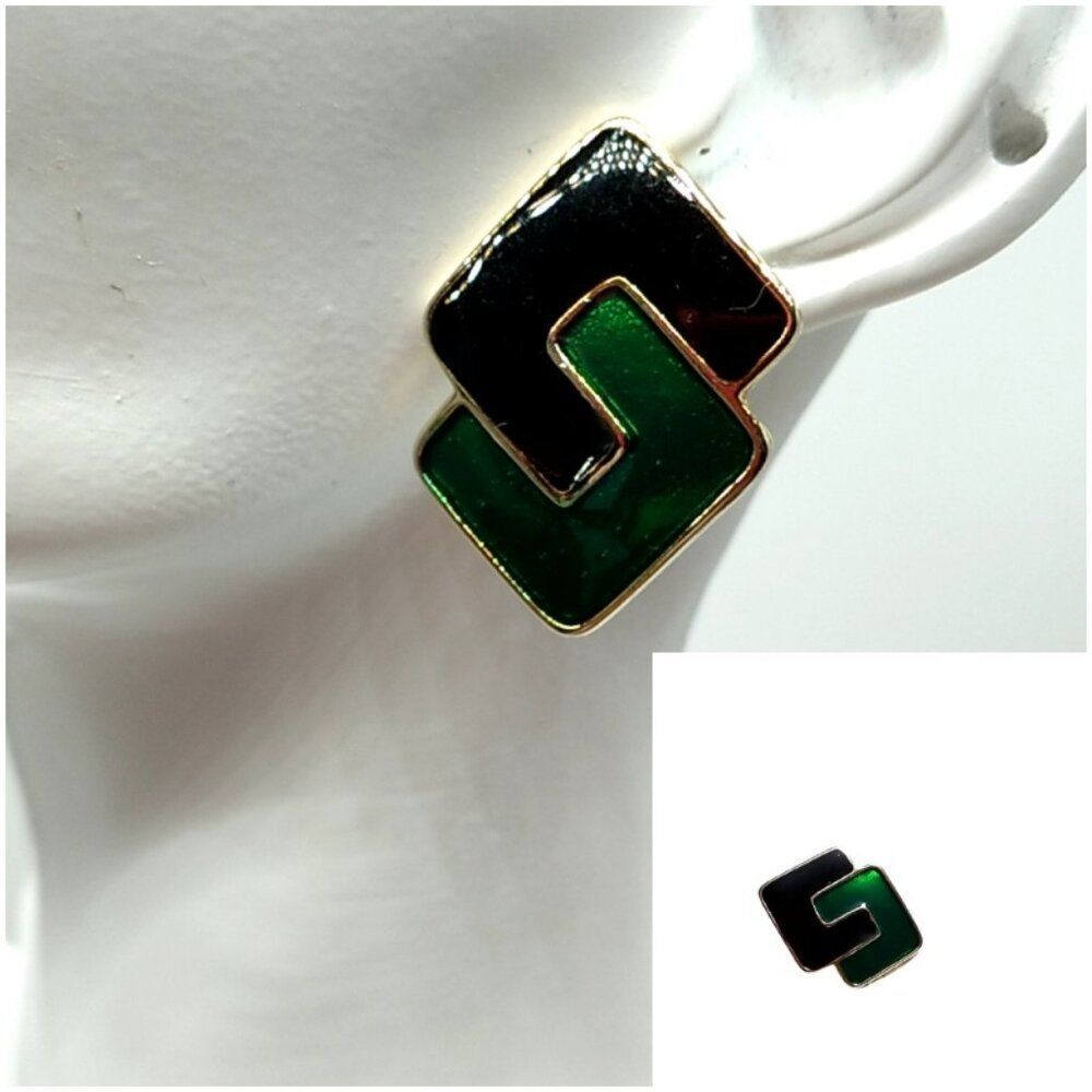 Double C Green & Black Post Earrings